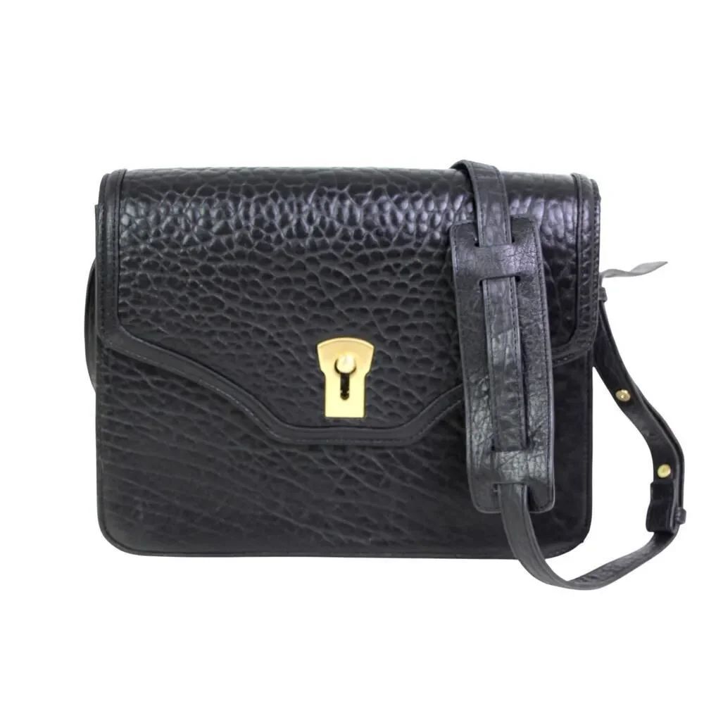 Me Char PEBBLED BLACK GENUINE LEATHER FLAP X-BODY SHOULDER BAG ORGANIZER PURSE